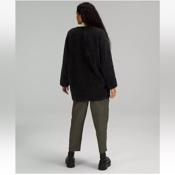 NWOT Lululemon Collarless Textured Sherpa Fleece Full Zip Long Black Jacket Sz 6 - Picture 2 of 9